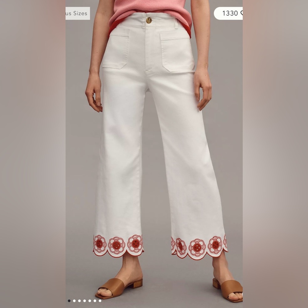 NWOT size 29 Anthropologie Maeve The Colette Scallop-Hem Crop Wide-Leg Jeans - Picture 2 of 7